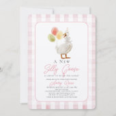 Albern Gänsepink Gingham Girl Babydusche Einladung (Vorderseite)