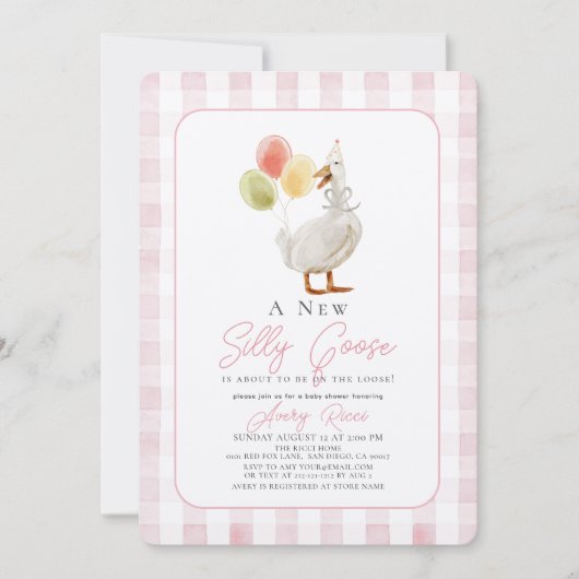 Albern Gänsepink Gingham Girl Babydusche Einladung (Vorderseite)