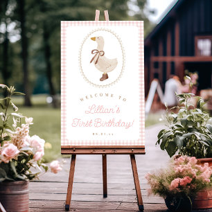 Albern Gänsepink Gingham Girl Geburtstag Willkomme Poster