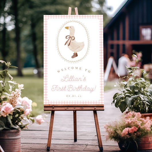 Albern Gänsepink Gingham Girl Geburtstag Willkomme Poster
