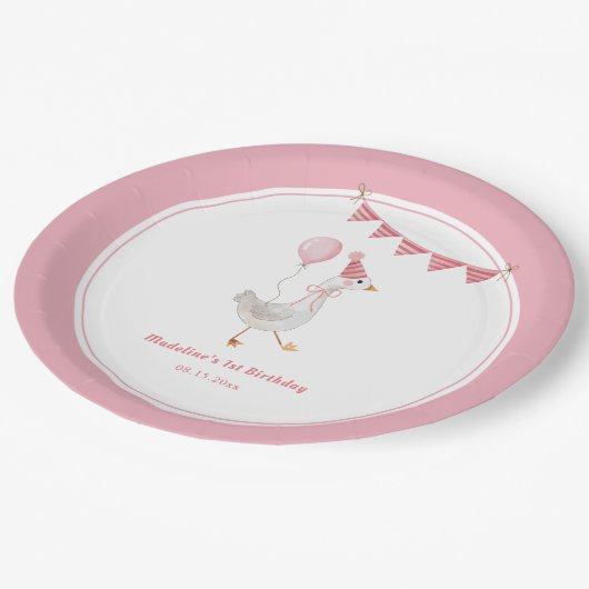 Albern Gänsepink-Girl Geburtstag Pappteller (Schrägansicht)