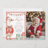 Albern Gänserweihnachtsgingham 3. Geburtstagsfeier Einladung (Vorderseite)