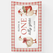 Albern Gänseweihnachtsgingham 1. Geburtstag Banner (Vertikal)