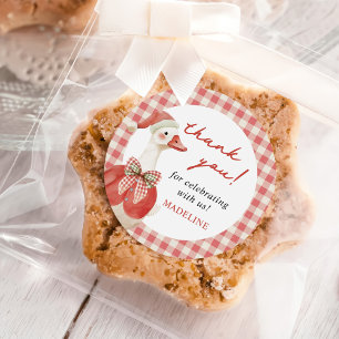 Albern Gänseweihnachtsgingham 1. Geburtstag Runder Aufkleber