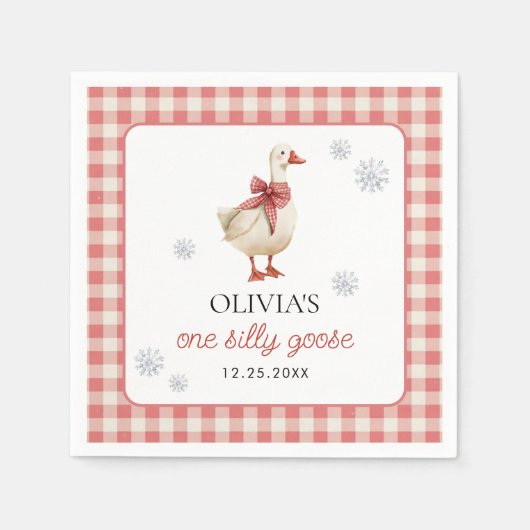 Albern Gänseweihnachtsgingham 1. Geburtstag Serviette (Vorderseite)