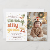 Albern Gänseweihnachtsgrün 3. Geburtstag Foto Einladung (Vorderseite)