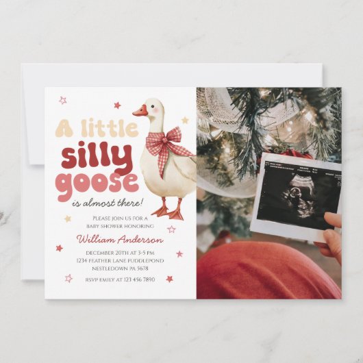 Albern Gänseweihnachtskuh Kinderdusche Foto Einladung (Vorderseite)