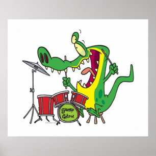 albern Gator Alligator Trommler Trommeln Cartoon Poster