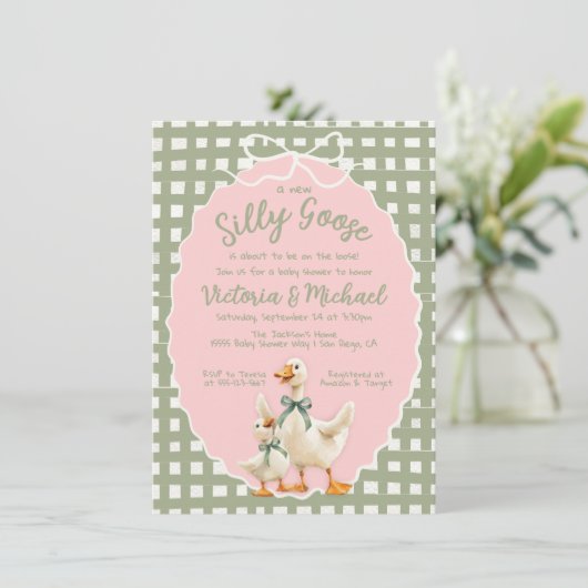 Albern Gingham Bow Babydusche Einladung (Stehend Vorderseite)