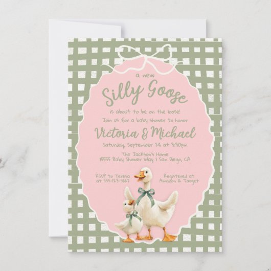 Albern Gingham Bow Babydusche Einladung (Vorderseite)
