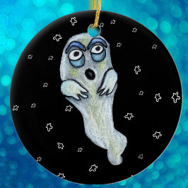 Albern Goofy Cartoon Ghost Big Eyes Stars Keramikornament