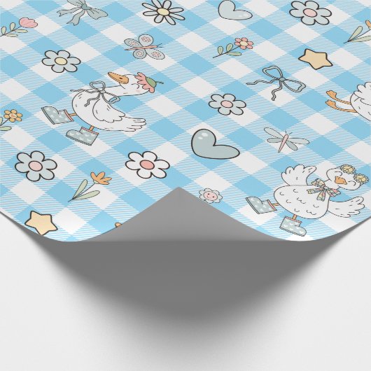 Albern Goose Blue Gingham Birthday Geschenkpapier (Ecke)
