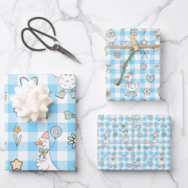 Albern Goose Blue Gingham Birthday Geschenkpapier Set
