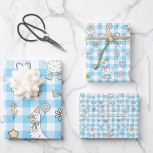 Albern Goose Blue Gingham Birthday Geschenkpapier Set