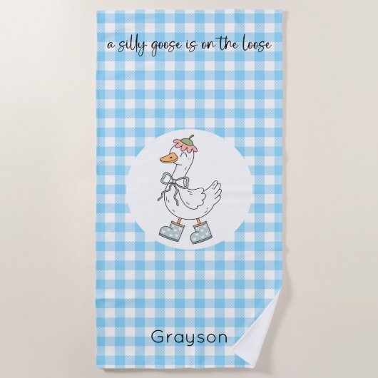 Albern Goose Blue Gingham Strandtuch (Vorderseite)