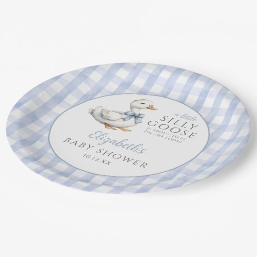Albern Little Gose Blue Gingham Baby Dusche Pappteller (Schrägansicht)