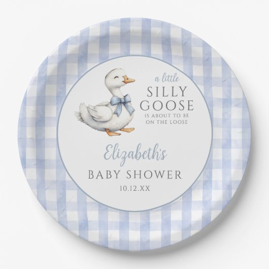Albern Little Gose Blue Gingham Baby Dusche Pappteller (Vorderseite)