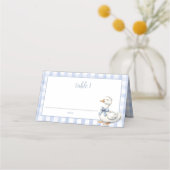 Albern Little Gose Blue Gingham Baby Dusche Platzkarte (Vorderseite)