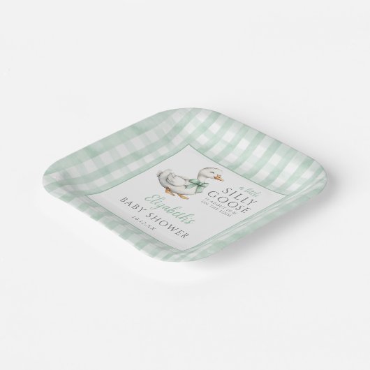 Albern Little Gose Green Gingham Baby Dusche Pappteller (Gewinkelt)