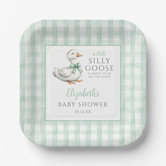 Albern Little Gose Green Gingham Baby Dusche Pappteller (Vorderseite)