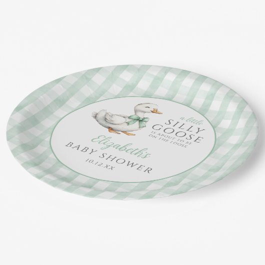 Albern Little Gose Green Gingham Baby Dusche Pappteller (Schrägansicht)