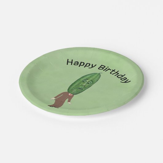 Albern Man Green Pickle Head mit Face Brown Anzug Pappteller (Schrägansicht)