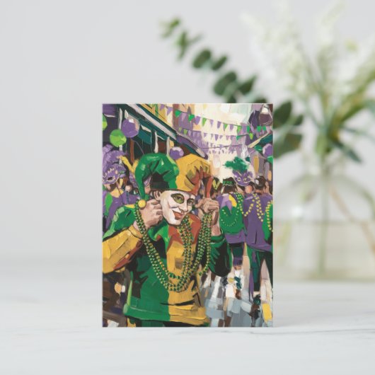 Albern Mardi Gras Happy Jester Postkarte (Stehend Vorderseite)
