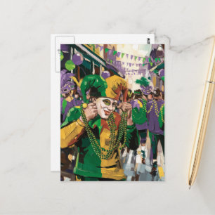 Albern Mardi Gras Happy Jester Postkarte