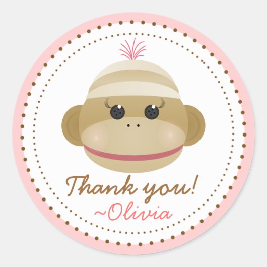 Albern Sock Monkey Girl Personalisiert Gefallen St Runder Aufkleber (Vorderseite)