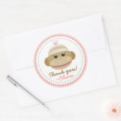 Albern Sock Monkey Girl Personalisiert Gefallen St Runder Aufkleber (Umschlag)