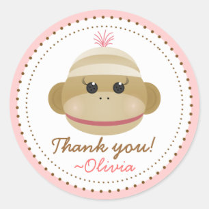 Albern Sock Monkey Girl Personalisiert Gefallen St Runder Aufkleber