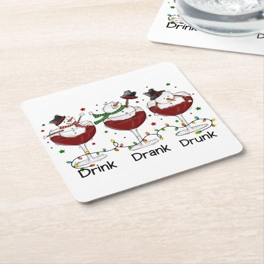 Albern "Trinken, trinken, Betrunken" Schneemann un Rechteckiger Pappuntersetzer (angewinkelt)