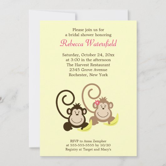 Alberne Affen 12x18 Bridal Dusche Einladung (Vorderseite)