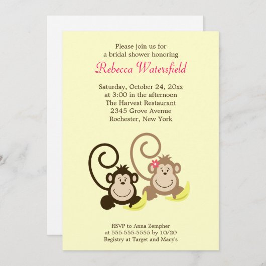 Alberne Affen 12x18 Bridal Dusche Einladung (Vorne/Hinten)