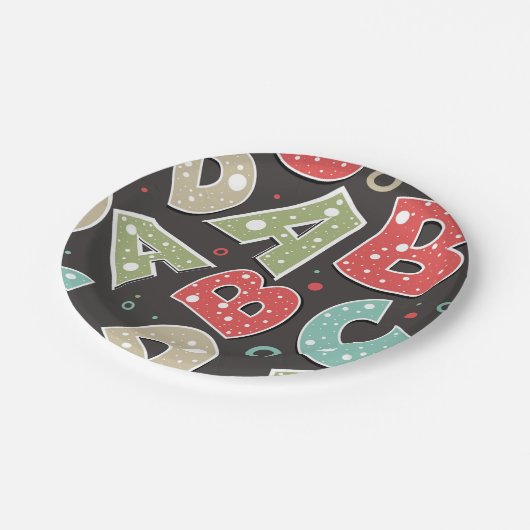 Alberne Alphabet-Buchstaben A-B-C-D Pappteller (Schrägansicht)