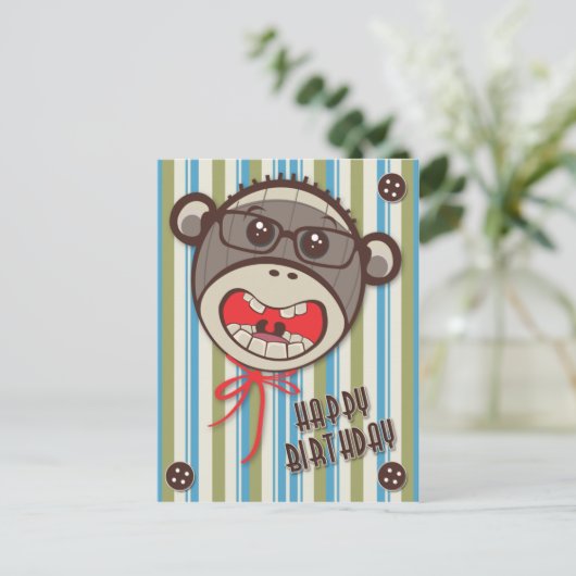 Alberne Brille Sock Affe Happy B Day Postcard Postkarte (Stehend Vorderseite)