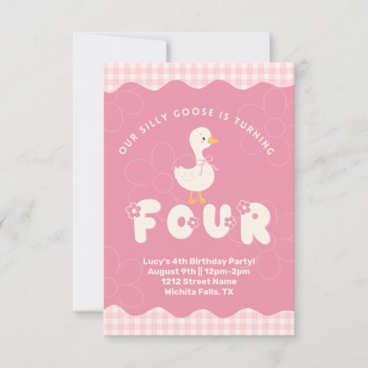 Alberne Gans 4. Geburtstag Einladung (Vorderseite)