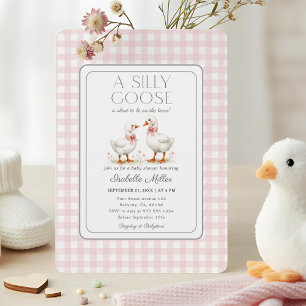 Alberne Gans auf der Loose Baby Dusche Pink Gingha Einladung