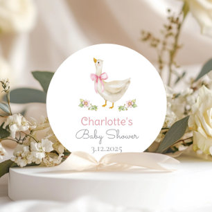 Alberne Gans auf der losen Pink Bow Baby Dusche Runder Aufkleber