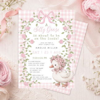 Alberne Gans auf freiem Fuß Baby-Party mit rosa Gi Einladung