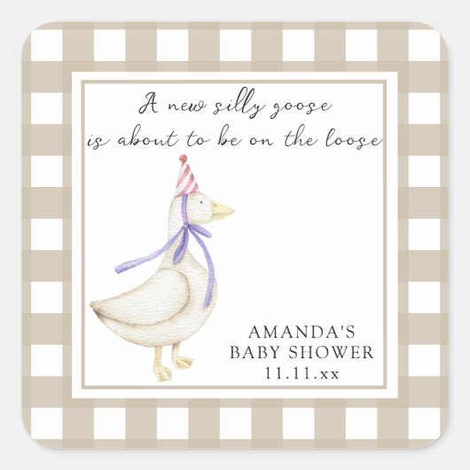 Alberne Gans-Baby-Party Quadratischer Aufkleber (Vorderseite)
