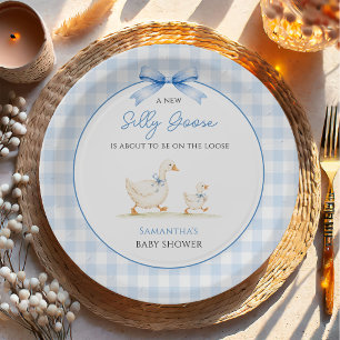 Alberne Gans Blau Gingham-Schleife Entenjunge Baby Pappteller