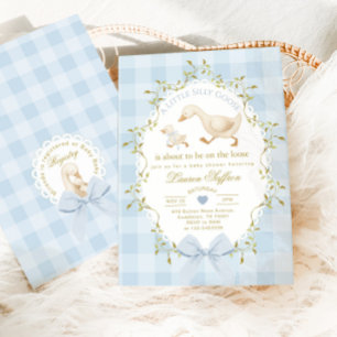 Alberne Gans Blaue Gingham Baby Jungen Dusche Einladung