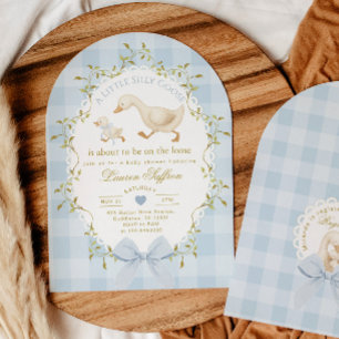 Alberne Gans Blaue Gingham-Baby-Jungen-Party Einladung