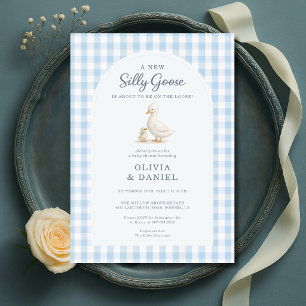 Alberne Gans Blaue Gingham-Paar-Baby-Party Einladung