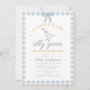 Alberne Gans Blaue Schleife Enten Gingham Baby Sho Einladung