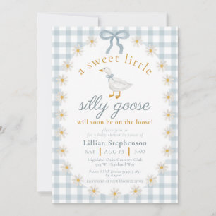 Alberne Gans Blaue Schleife Gingham Baby Shower Einladung