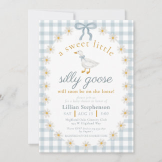Alberne Gans Blaue Schleife Gingham Baby Shower Einladung