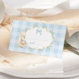 Alberne Gans Blaue Schleife Gingham Whimsical Platzkarte