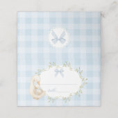 Alberne Gans Blaue Schleife Gingham Whimsical Platzkarte (Außenseite Aufgefaltet)